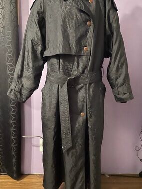 Vintage Textured Black Trench Coat with Belt by Liptons Canada